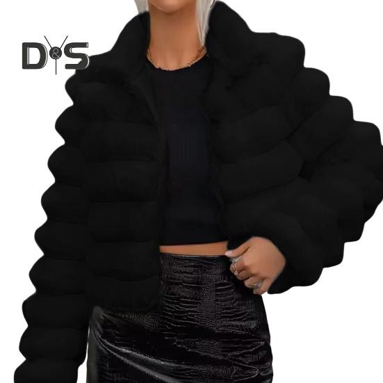 

Зимняя женская куртка из толстого искусственного меха, однотонный отложной воротник, длинные рукава, сохраняющая тепло, повседневная одежда для активного отдыха, теплое пальто XXL чёрный