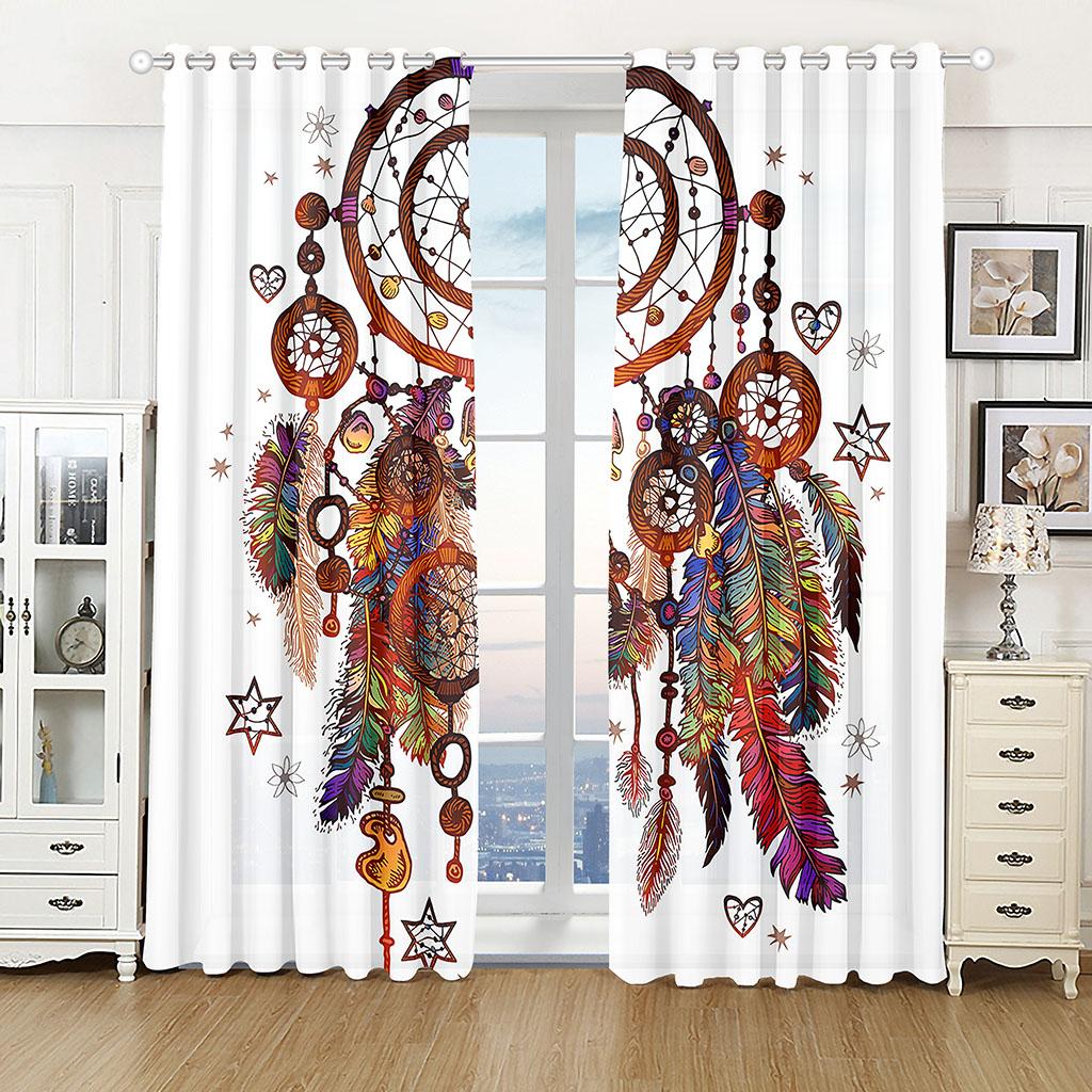 2pcs Dream Catcher Feather Line Anchor Window Curtains Home Decor Living Room Curtain Kitchen Draperies Curtains for Bedroom