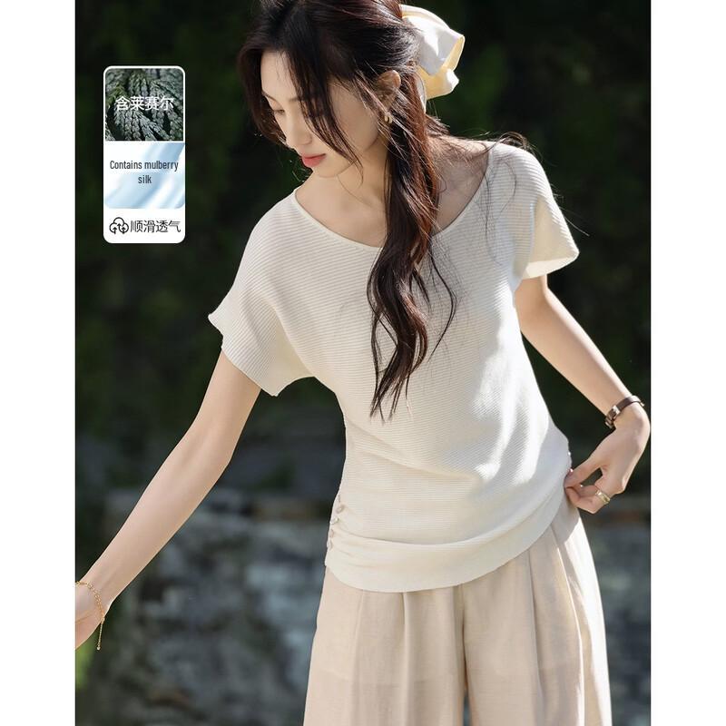 Demana Lyocell Silk Blend Off-Shoulder Knit Top L