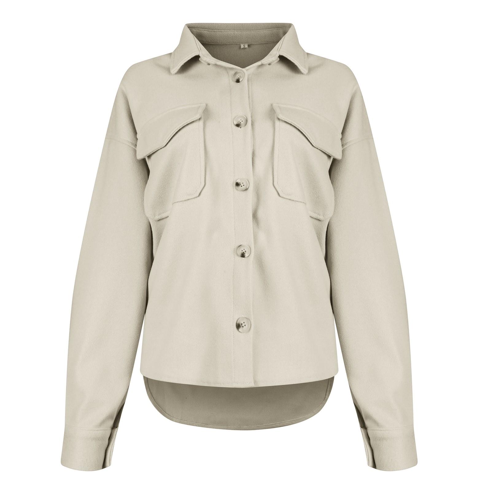 Женская модная однобортная рубашка с длинным рукавом и карманом — фото 10