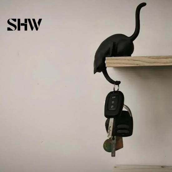Verspielte Haushaltsorganisationswerkzeuge 3D-gedruckter Katzen-Regal-Sitzer mit Laterne, Skurrile Figuren-Haken für Wanddekoration im Handarbeitsstil Schlüssel, Dekorativ