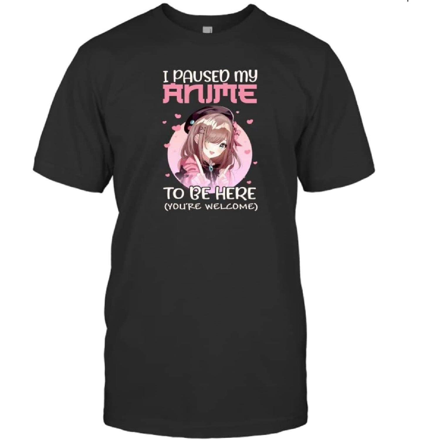 I Paused My Anime to Be Here Kawaii Manga Anime Teen Girl T-Shirt (Black;XL) S