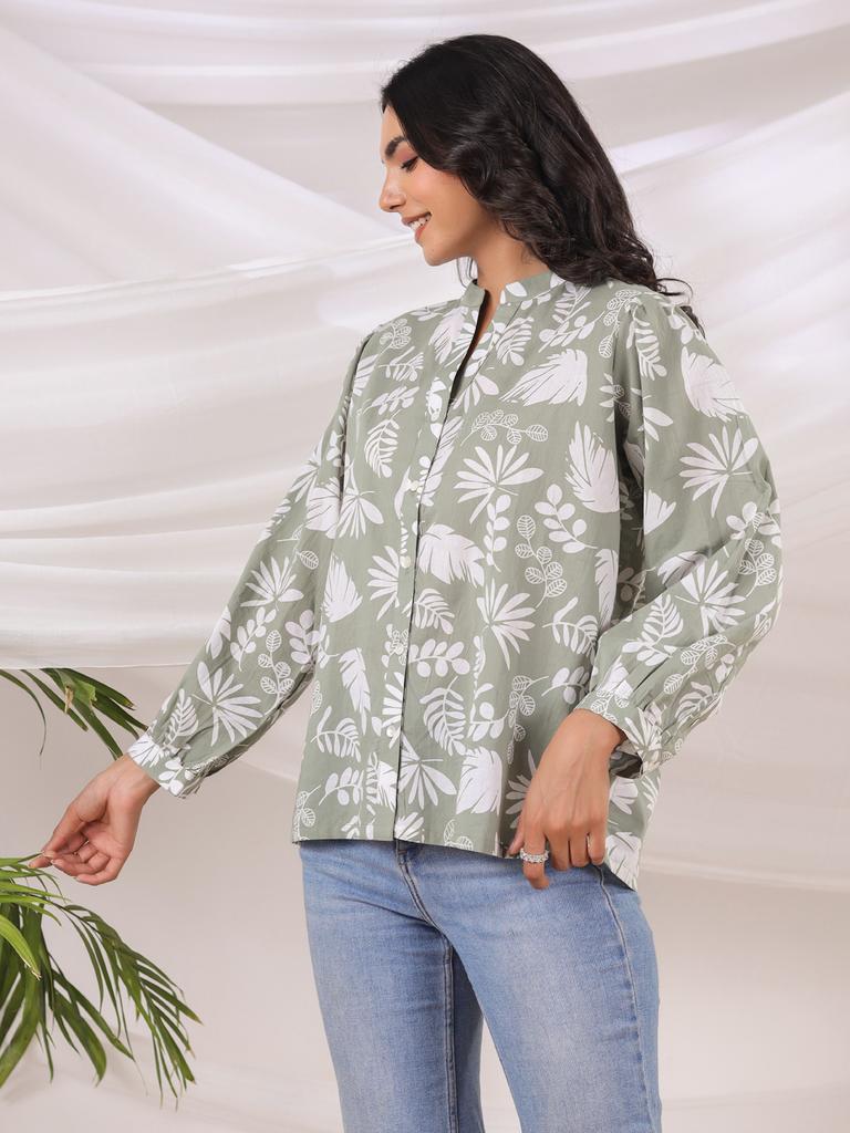 Sage Green Printed Office Shirt