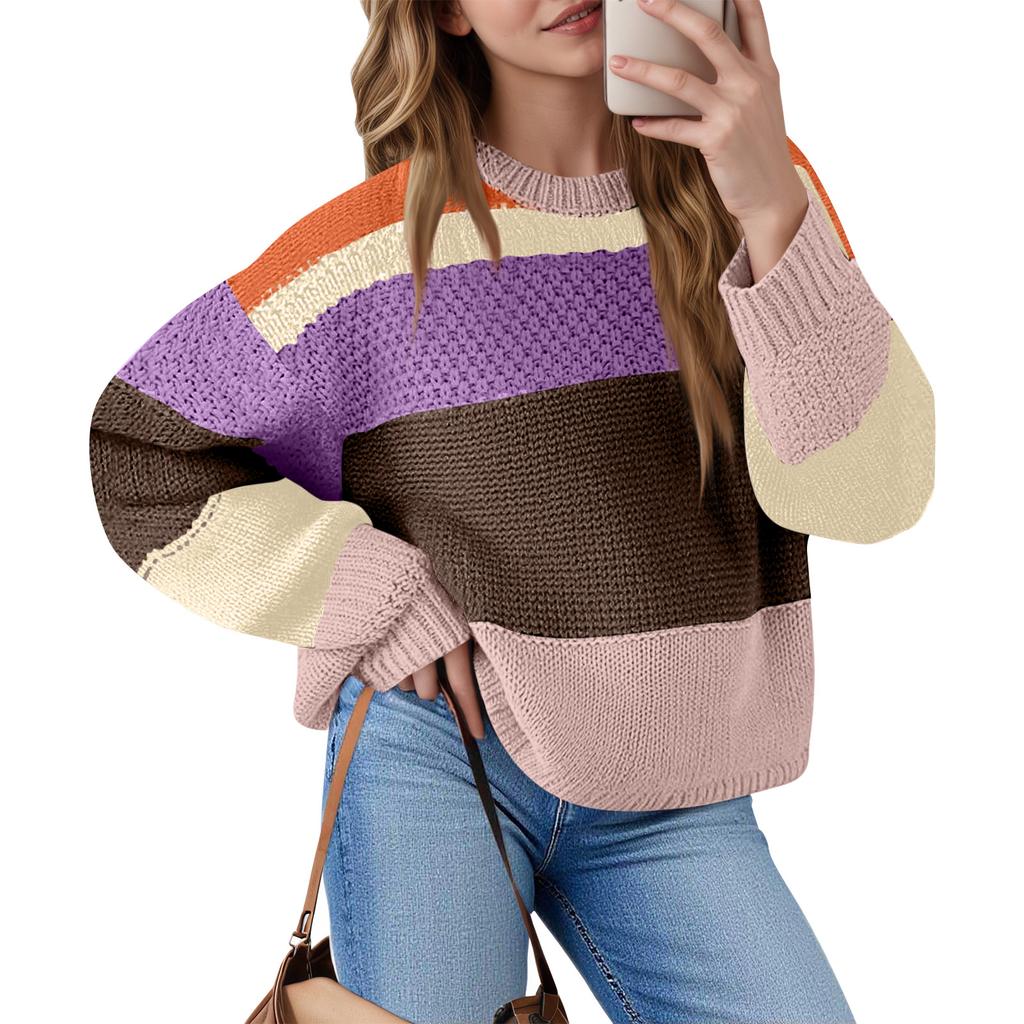 Women's Color Block Cropped Sweaters Winter Trendy Casual  Going Out Striped Pullover Tops