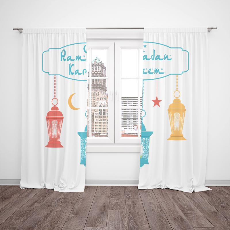 2 SZTUKI - Prosty motyw Ramadanu - Drukowana zasłona - Materiał poliestrowy, odpowiedni do sypialni, salonu, gabinetu