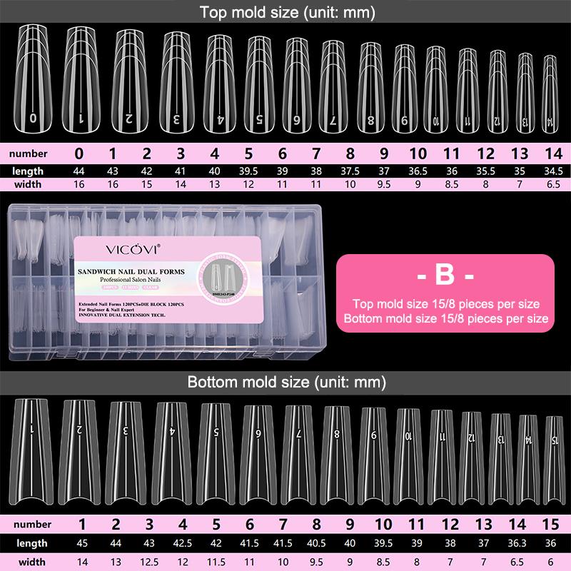 Sandwich Dual Nail Forms 240Pcs 15Size Quick Extensions-Dual Forms No Paper Forms Needed 3D Ellipse Manicure Forms Nail Art Tool