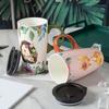 Creative Cartoon Ceramic Cup Large Capacity Drinking Cup with Lid Home Office Coffee Cup High Value Couple Mug