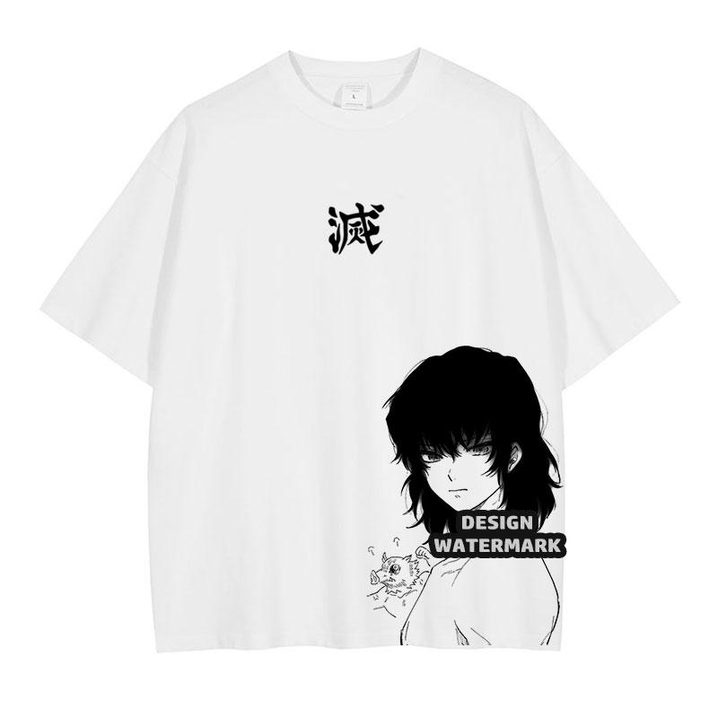 Anime Inosuke Tshirts Oversized Vintage Washed KKimetsu No Yaiba T Shirt Tanjirou Zenitsu Kyoujurou Tops Tees Man Cotton