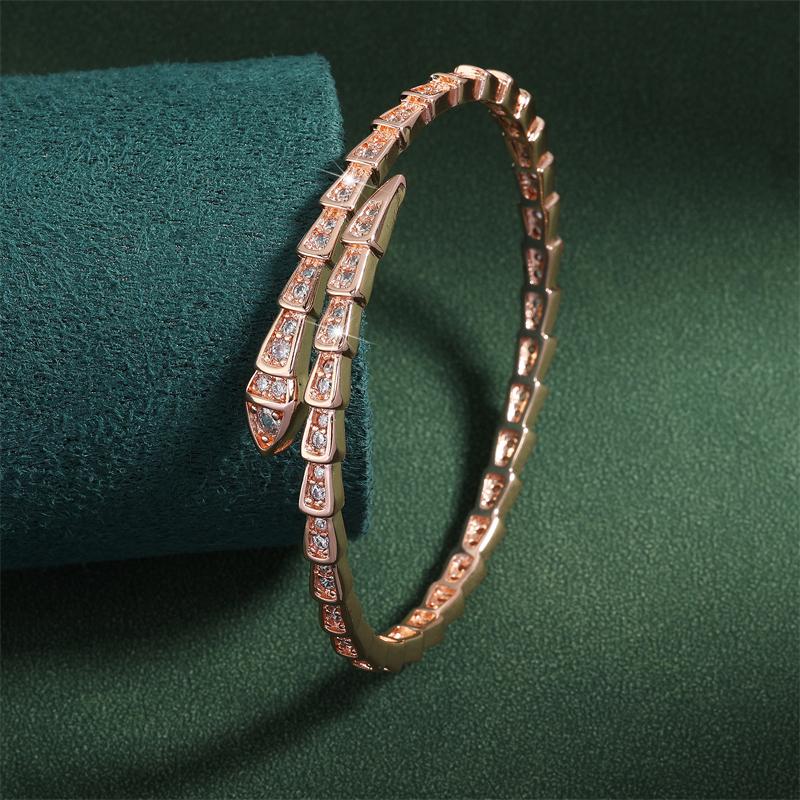 Personality Classic Snake Cuff Bracelets For Women Simple Fashion Shiny Inlaid Zircon Bracelet Bangle Bridal Wedding Party Jewelry