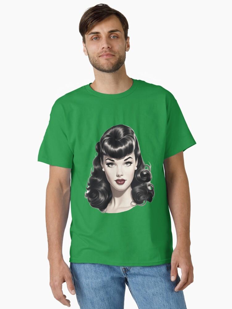 Pulp Bettie Page pinup in black and white with red lips Classic T-Shirt