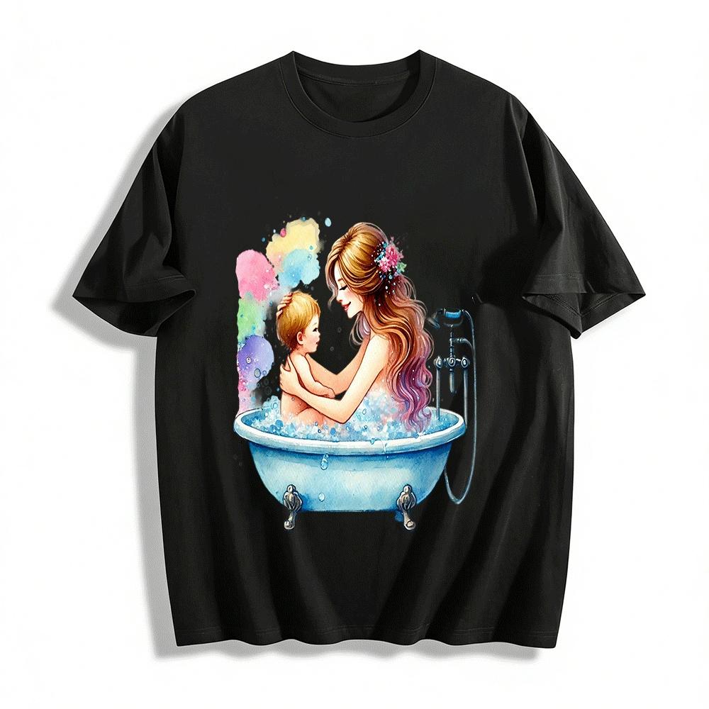 Warm Parent-Child Bath Time Print Casual Adult T-Shirt Pure cotton T-shirt XXS