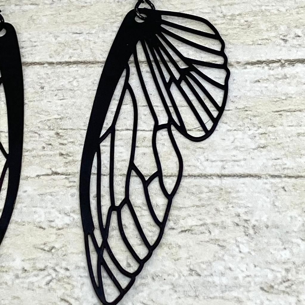 Gotiske Svarte Sommerfugl Øredobber, Dingleøredobber med Alvevinger, Fantasy Magisk Statement Smykke for Kvinner