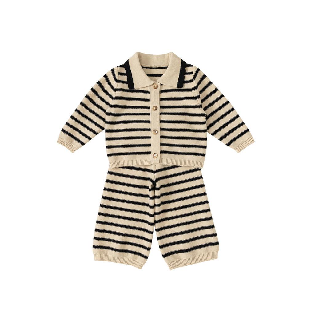 Childrens Striped Knit Threepiece Set With Long Sleeve Pants For Toddler Girls