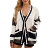 Women's Casual Knitted Jacket Pocket Color Blocked Cardigan Sweater  Loose Jacket
