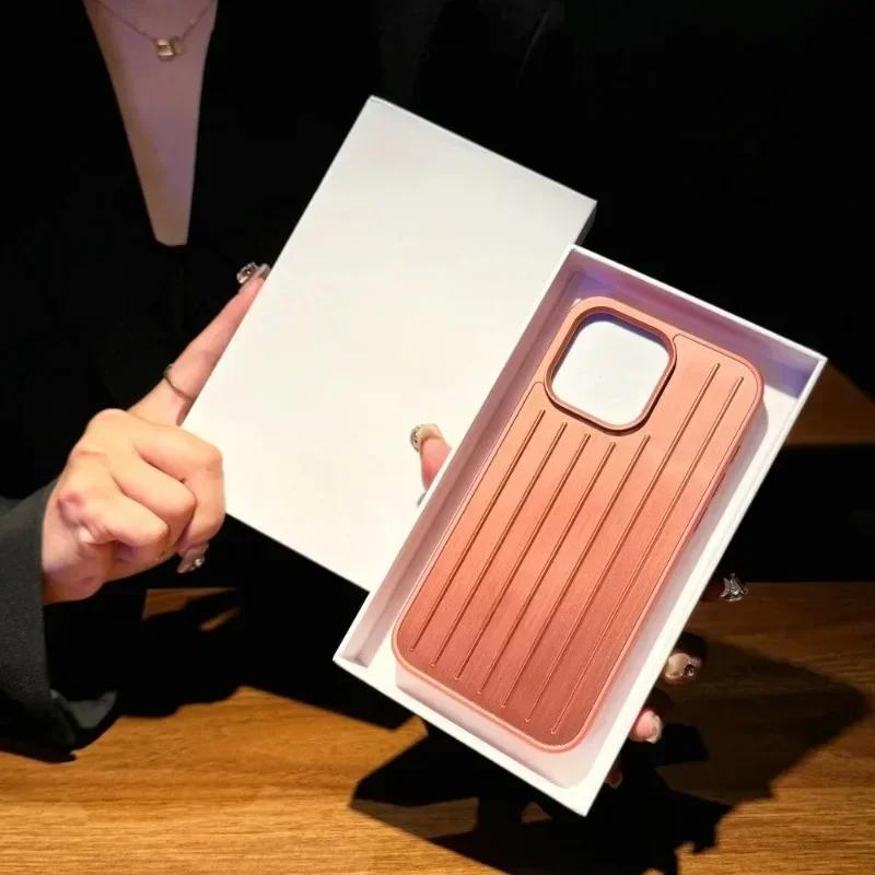 Minimalist Metal Ice Sensing Backplate Luxury Bussiness Sle Luggage Case for IPhone 17 Pro Max 16 15 Pro 14 13 Aluminum Shockproof Protective Case