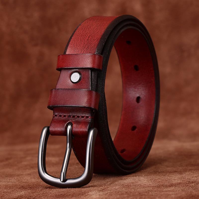 Women's Leather Belt Fashionable Retro Emboss Leather Belt Women's First Layer Cowhide Casual Pin Buckle Jeans Belt Women's