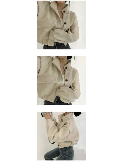 Trendy Korean Autumn/Winter Stand-Up Collar Casual Woolen Coat for Women