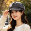 Autumn and Winter Warm Corduroy Star Anise Painter Hat Women's Retro British Short-brimmed Newsboy Hat Versatile Small Face Cap