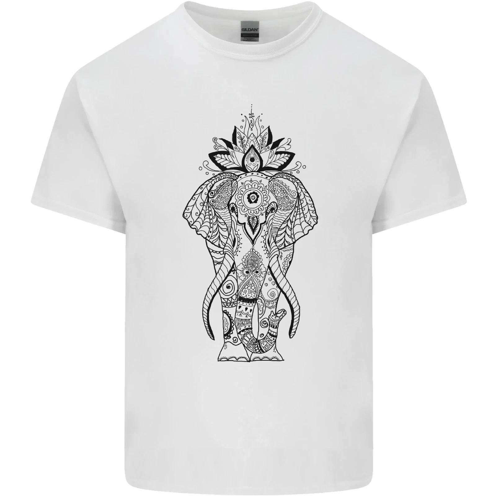 Black Mandala Art Elephant Kids T-Shirt Childrens XL
