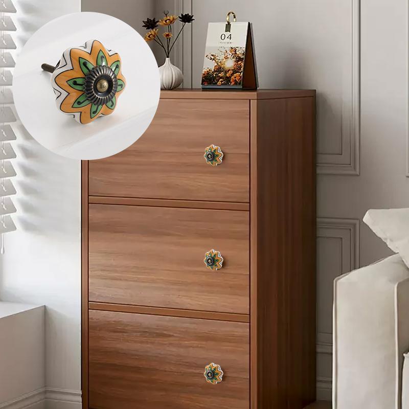 1PC Iron Material Exquisite Painted Pattern Drawer Handle Pumpkin Shape European Style Door Handle Luxury Multicolor
