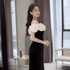 French Black Evening Dress One-word Shoulder High-end Temperament Thin Celebrity Bar Mitzvah Fish Tail Long Dress Women