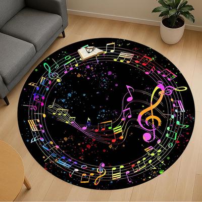 1 Stück Musiknoten Runder Stuhlmatte Teppich - Rutschfest, Fußmatte für Büro, Schlafzimmer, Heimdekoration Weihnachtsgeschenk p0811036