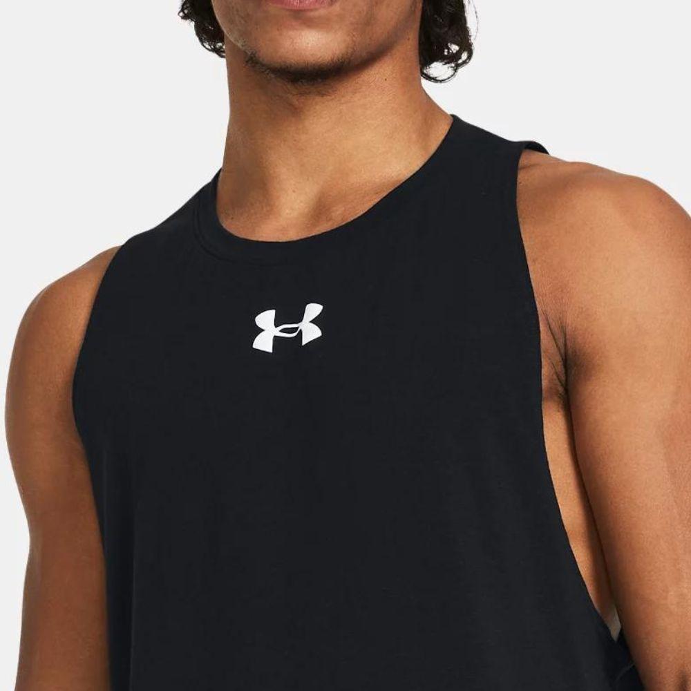 Under Armour Baseline Cotton Basketball Loose Soft Comfortable Knit Sleeveless Vest Men Tops Black 1361901-005