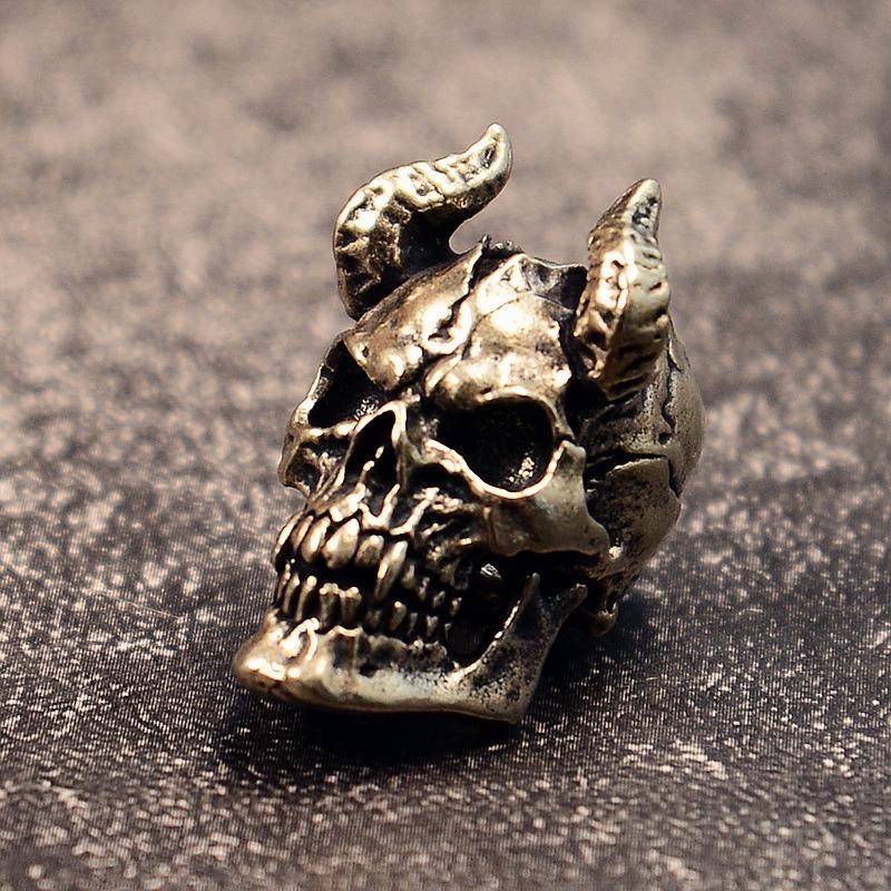 1PC Gothic Devil Satan Goat Horn Skull Brass Knife Beads DIY Paracord Charms Key Chain Accessories Punk Men Outdoor EDC Tools Lanyard Pendants