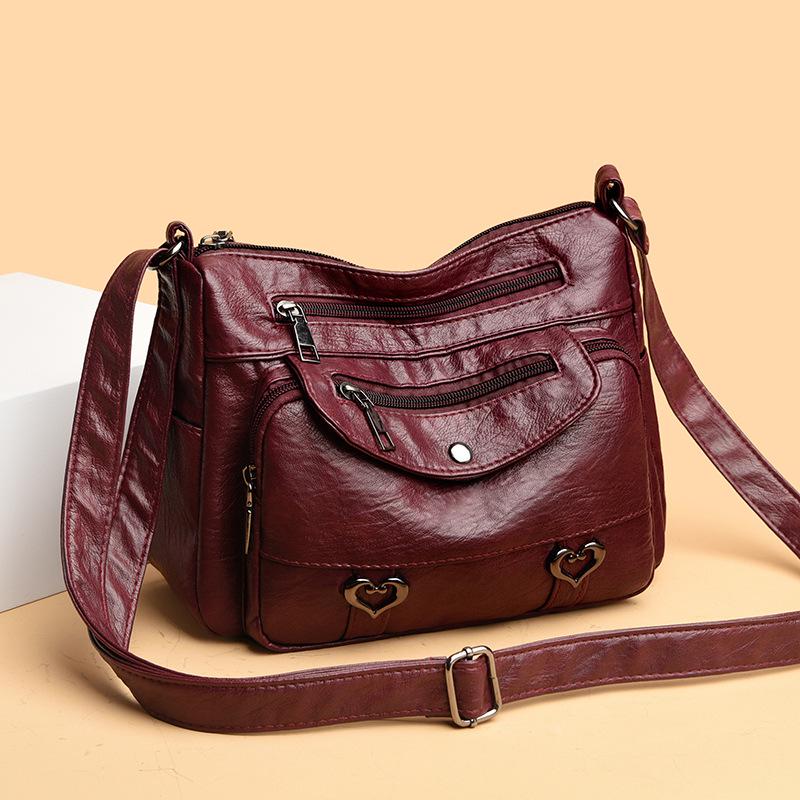 

Women s 2025 Large Capacity Multi-Layer Soft Crossbody Handbag for Middle-Aged Moms 25x9x18 cm вино красного