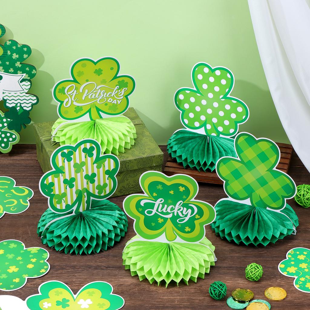Lot De 9 DéCoration De Centre En Nid D'Abeille De La Saint-Patrick Table Pour FêTe Irlandaise Accessoires Pour FêTe De Printemps