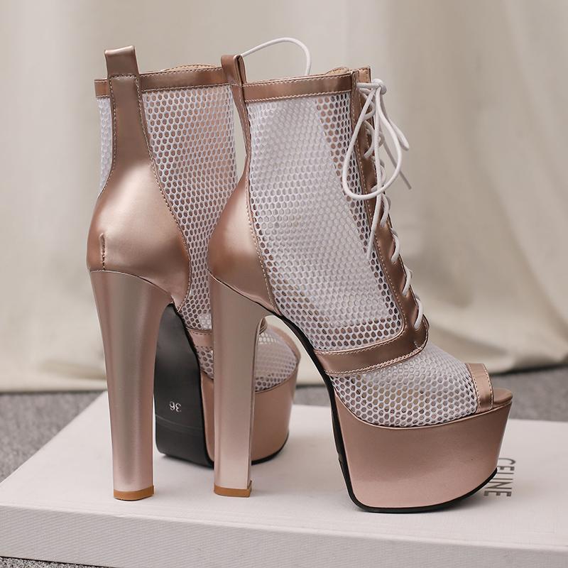 Women's high-heeled sandals sexy European and American style waterproof table thick heel large size hollow fish mouth shoes
