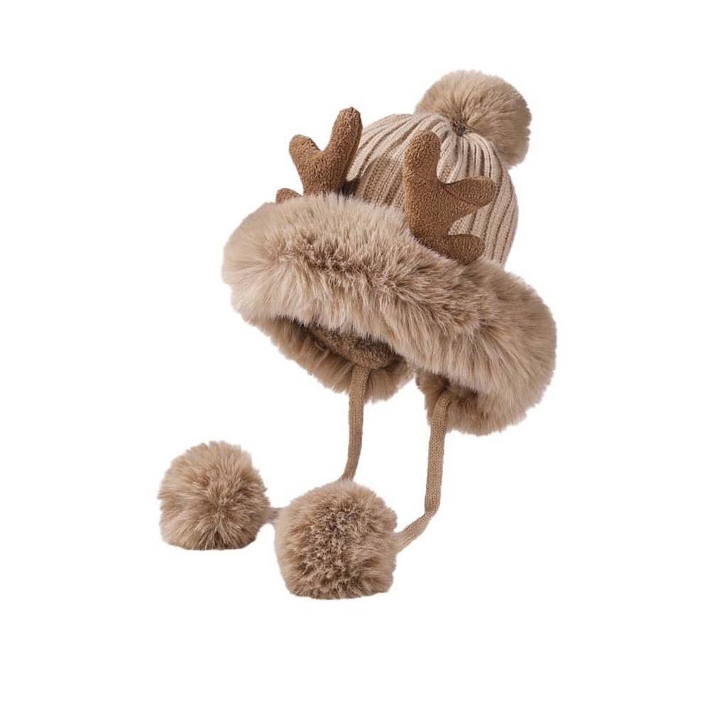 Thermal Deer Antler Beanie Thickened Warm Earflap Hat Winter Knit Bonnet Ear Protection Cap Women