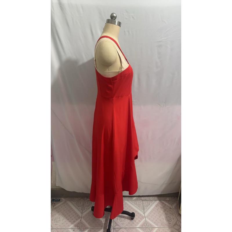 Vestido Midi Sexy Rojo para Mujer con Cruces en el Cuello Halter Volantes Dobladillo Asimétrico Sin Mangas Elegante para Noche Cóctel Boda Dama de Honor Fiesta Formal Baile de Fin de Curso