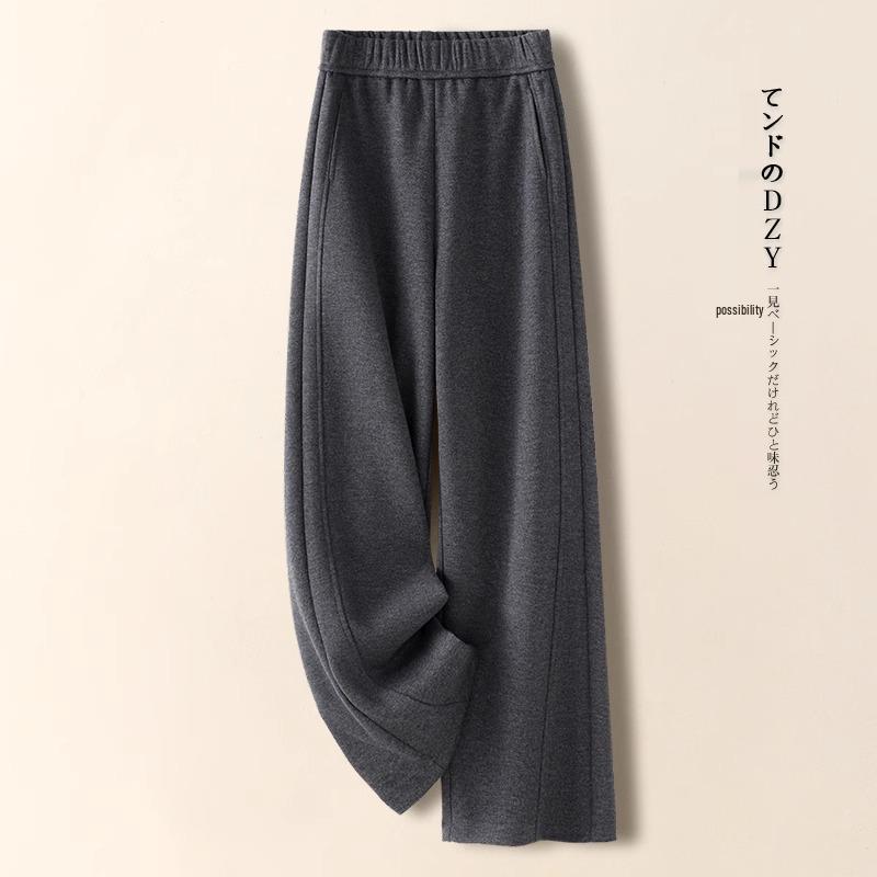 Women's Beige Cashmere Wool Blend Wide-Leg Pants with Fleece Lining - Autumn/Winter 2024 Collection