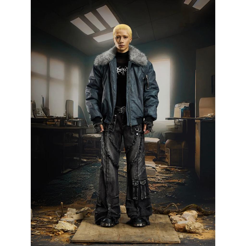 BeatStreet Design Oscuros Calle Principal Super Industria Pesada Deconstruidos Bolsillos Múltiples Costuras Pliegues Pinzados Pantalones Vaqueros Bootcut