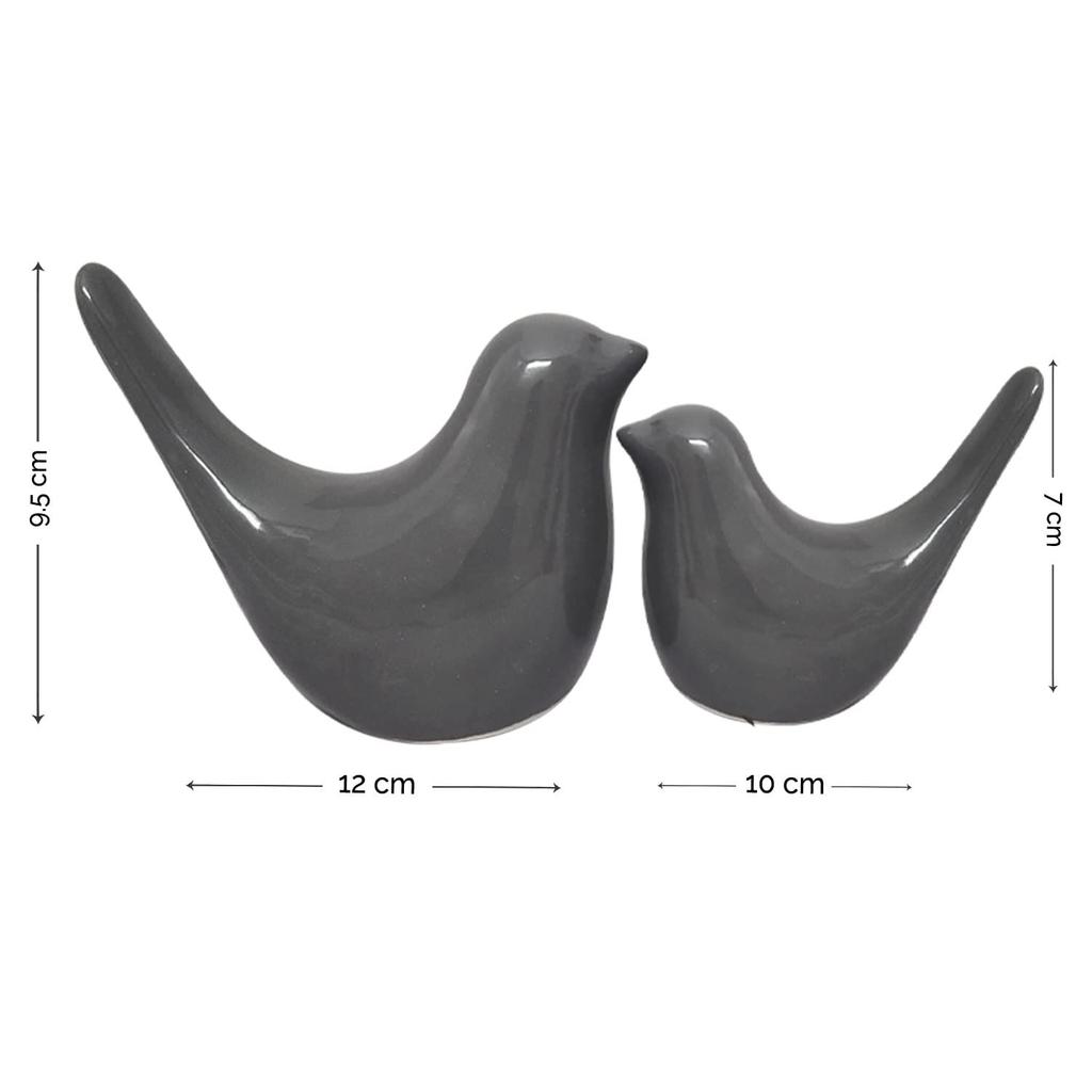 Creative Grey Glossy Ceramic Birds Figurines Home Decorations Accessories Party (Pack of 2, Grey)