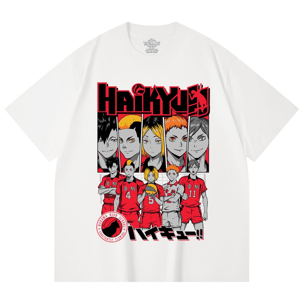 230 Gsm 100% Cotton Haikyu V8 Nekoma High Print Unisex Heavy Cotton T Shirt