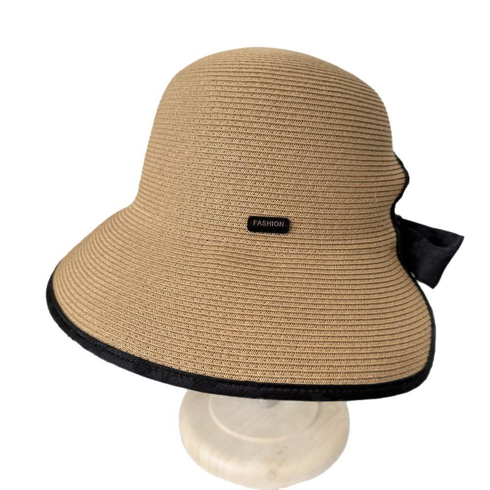 UV Large Brim Bow Empty Top Straw Hat Women's Summer Travel Beach Sunshade Sun Protection Foldable Sun Hat