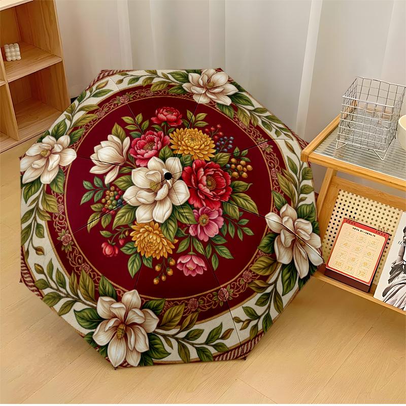 

Circular Floral Art (4) Theme Automatic Umbrella Compact 8-Rib Design Sturdy Construction Durable Everyday Carry Umbrella Stylish Accessory