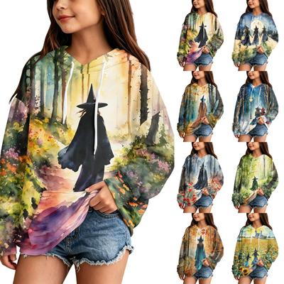Kids Casual Hooded Sweatshirt with Halloween Print for Halloween Party
