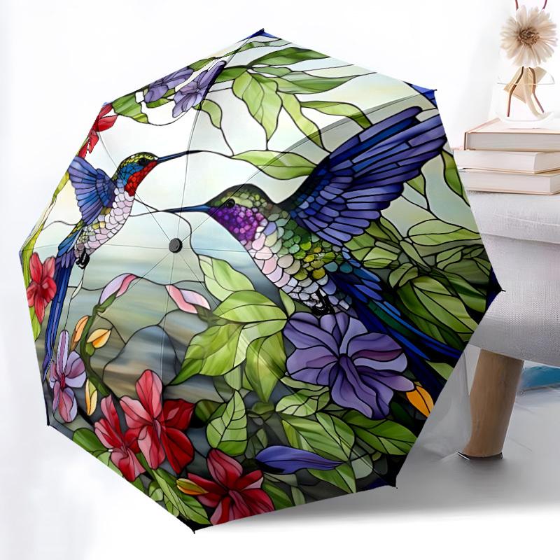 1pc Hummingbird Stained Glass Folding Umbrella, Durable, Suitable for Outdoor Activities or Rain, Suitable for Commuting yy251027079