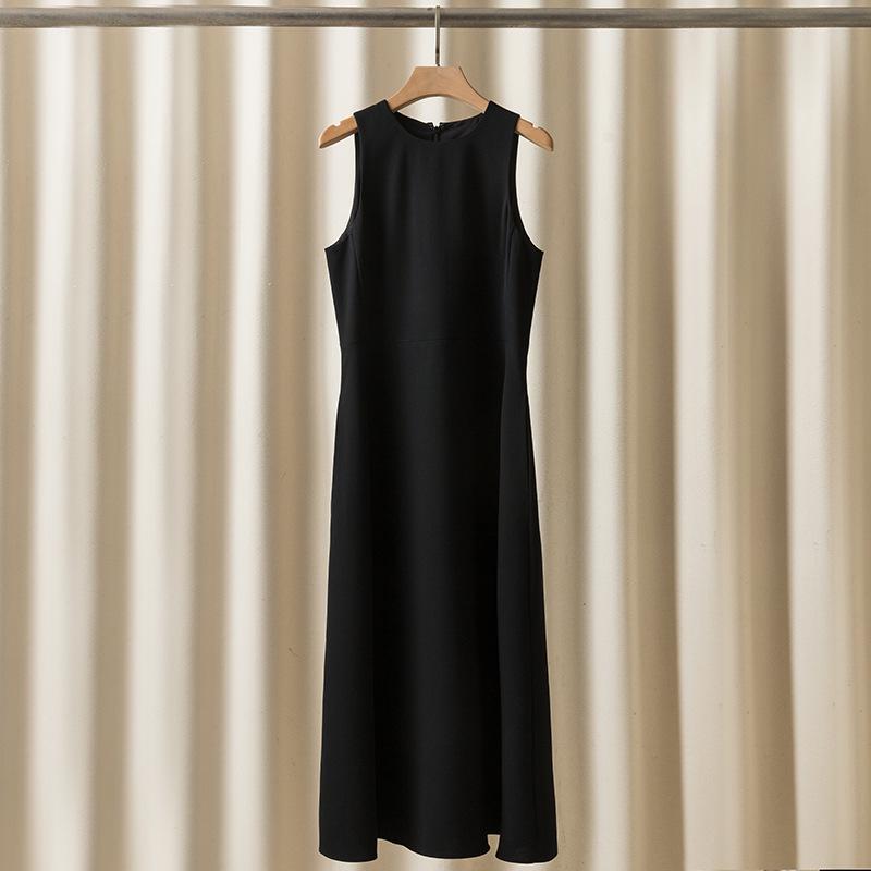 Hepburn Style Slimming Sleeveless Triacetate Blend Dress Medium чёрный
