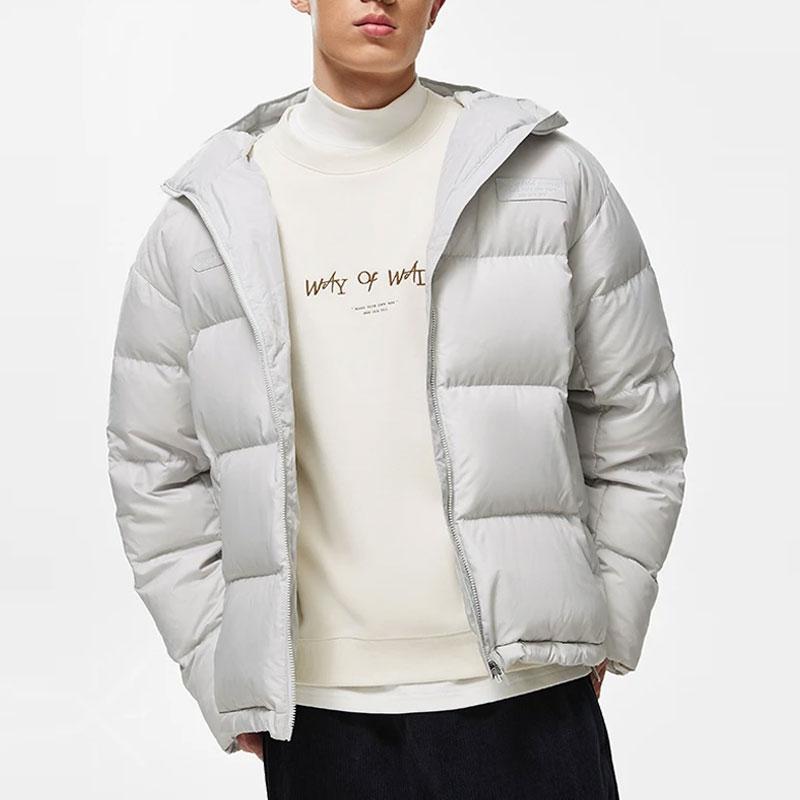 Li-Ning Wade Series Solid Color Hooded Water-Resistant Loose Short Down Jacket Men Jackets Stone-Gray AYMT155-3