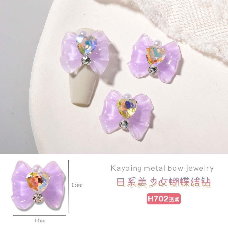 Heart Rhinestone Nail Bow Charms 10pcs Ice Transparent Crystal  Bowtie Jewelry 14*13mm Love Diamond Resin Ribbon Gems for Nails