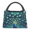 Mesmerising Peacock Feathers Insulated Lunch Bag for Women Kids Portable Food Boxes Thermal Lunch Box Tote