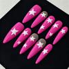 Internet Celebrity Style Wearable Nail Art: Long, Pointed, Rose Pink Nails with White Heart Pattern - Set of 24