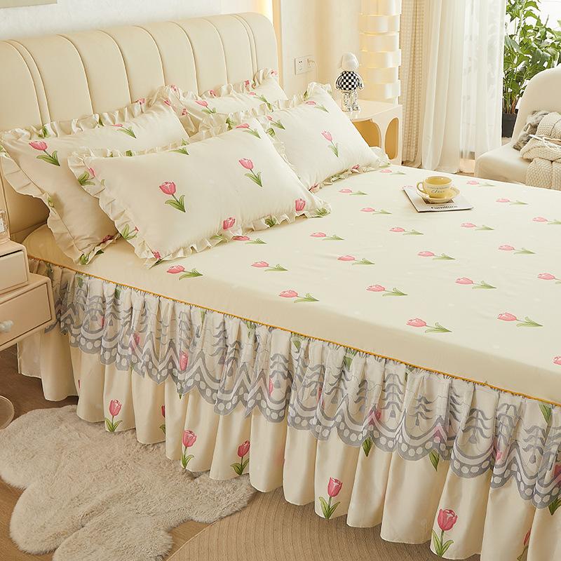 Bedroom Household Single-piece Sanding Bed Skirt Solid Color Skin-friendly Bedspread Bed Cover Bedroom Student Dormitory Sheets