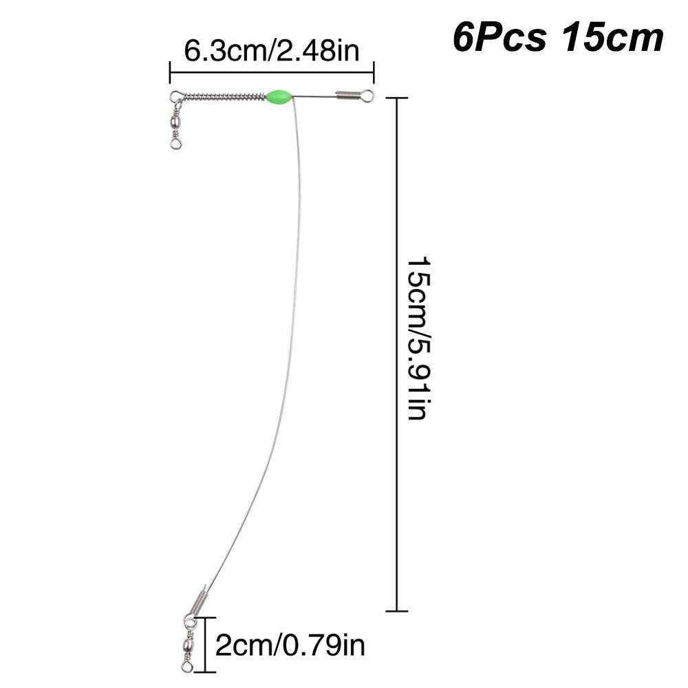

6 шт. Рыболовные поводки из нержавеющей стали с вертлюжками, светящимися бусинами, рыболовными приманками и крючками-коннекторами