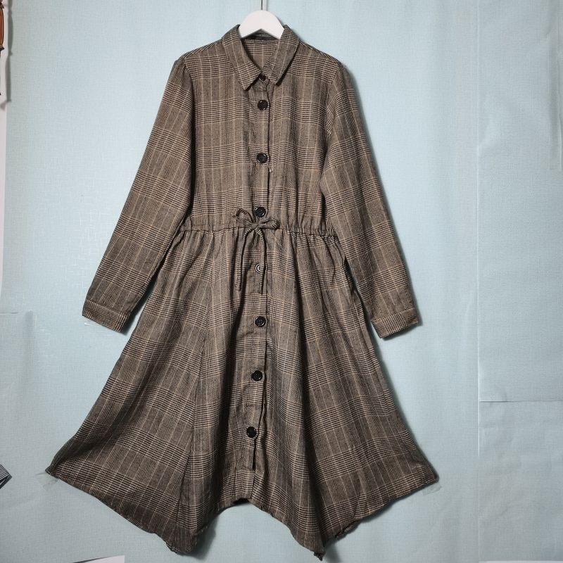 Export Export Cut Label Waist-Controlled Lace-up Long Sleeves Open Heart Dress Women's Long Shirt Dress Large Skirt Artistic Fan Qiu