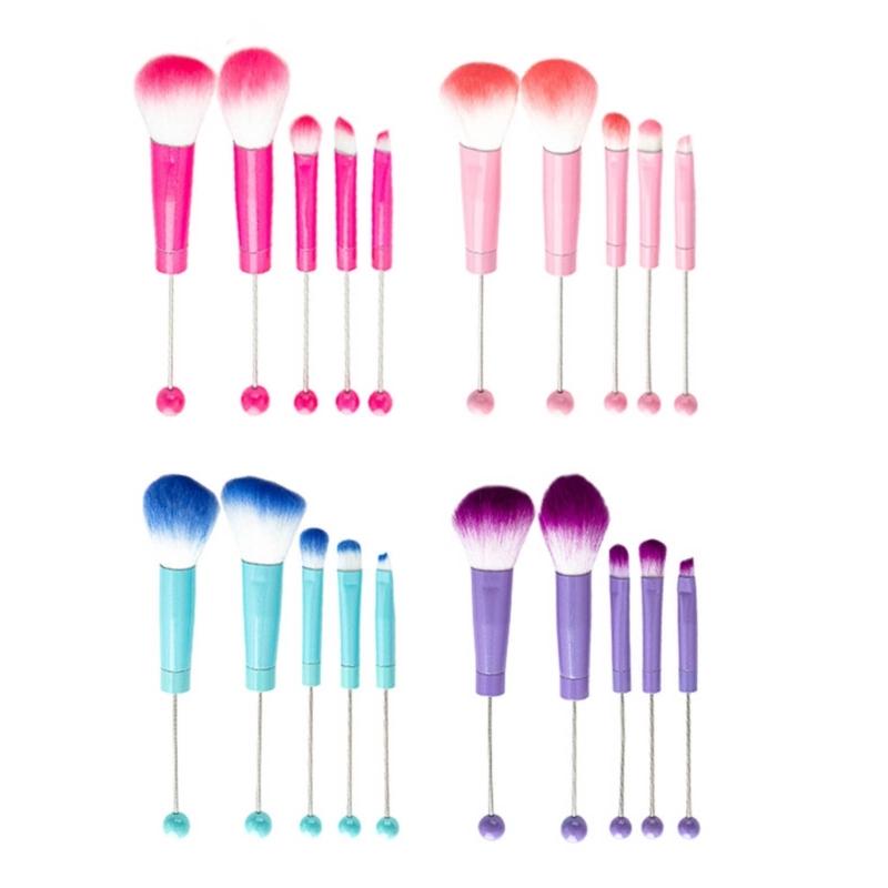 5pcs/set Makeup Brushes Metal Handle Beaded Makeup Brush with Soft Bristles for Makeup DIY Brush Eye Makeup Accessories